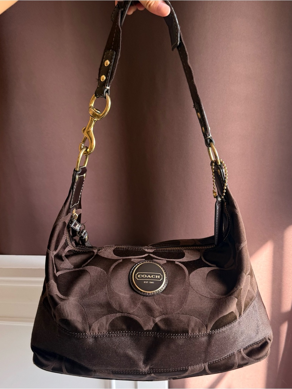 Vintage Coach brown hobo bag with gold hardware